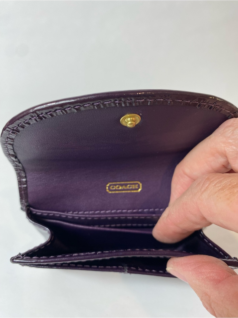 COACH Patent Leather Coin Purse Wallet - Plum Purple Eggplant Card Holder - Picture 8 of 9